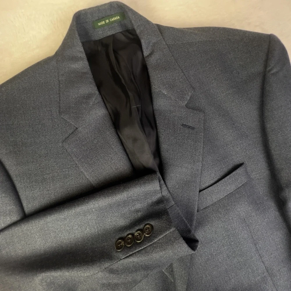 Lauren Ralph Lauren Blazer Mens 46R Blue Silk Wool Herringbone Sport Coat Jacket